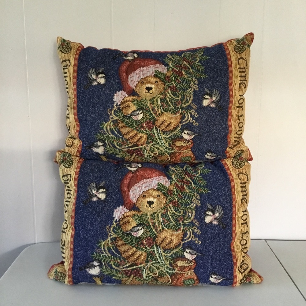 Vintage Christmas Pillows Lot Of 2 Decor Pillows Teddy Bear